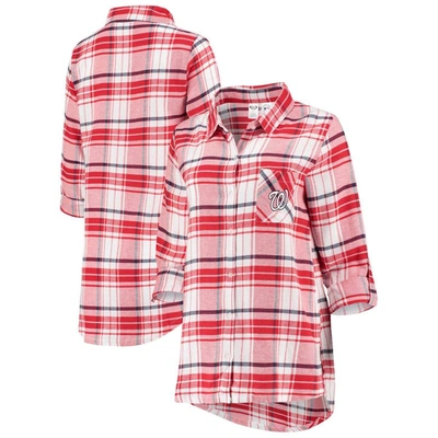 Concepts Sport Women's Red, Navy Washington Nationals Accolade Flannel Nightshirt In Red,navy