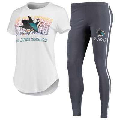 Concepts Sport Women's  White, Charcoal San Jose Sharks Sonata T-shirt And Leggings Set In White,charcoal