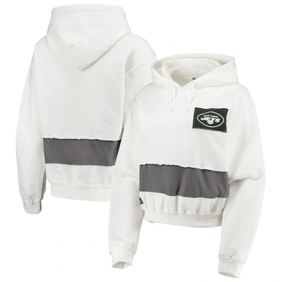 Refried Apparel Women's White New York Jets Crop Pullover Hoodie