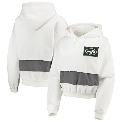 REFRIED APPAREL REFRIED APPAREL WHITE NEW YORK JETS SUSTAINABLE CROP DOLMAN PULLOVER HOODIE