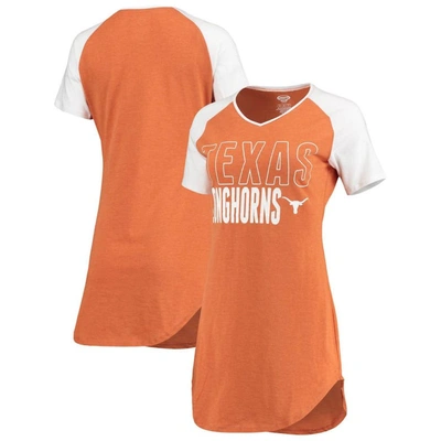 Concepts Sport Women's Texas Orange, White Texas Longhorns Raglan V-neck Nightshirt In Texas Orange,white