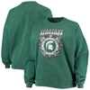 ZOOZATZ ZOOZATZ GREEN MICHIGAN STATE SPARTANS GARMENT WASH OVERSIZED VINTAGE PULLOVER SWEATSHIRT