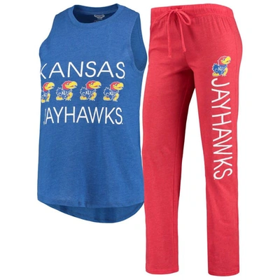 Concepts Sport Women's Royal, Red Kansas Jayhawks Team Tank Top And Trousers Sleep Set In Royal,red