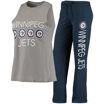 Concepts Sport Women's  Gray, Navy Winnipeg Jets Meter Tank Top And Pants Sleep Set In Gray,navy