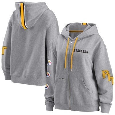Wear By Erin Andrews Women's  Heathered Grey Pittsburgh Steelers Plus Size Taped Full-zip Hoodie Jack