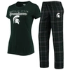 Concepts Sport Women's Green And Black Michigan State Spartans Lodge T-shirt And Flannel Pants Sleep Set In Green