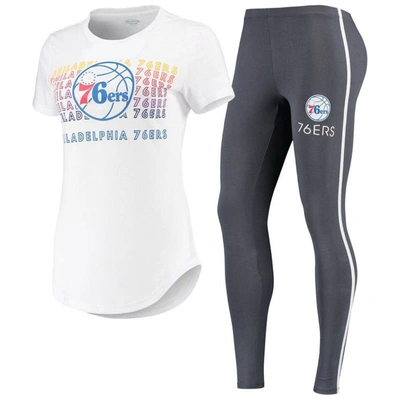 Concepts Sport Women's White, Charcoal Philadelphia 76ers Sonata T-shirt And Leggings Set In White,charcoal
