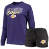 Concepts Sport Women's Heathered Black, Heathered Purple Los Angeles Lakers Raglan Long Sleeve T-shirt And Shorts S In Heather Black
