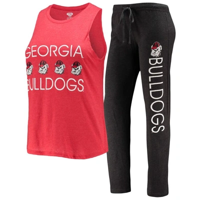 Concepts Sport Women's Black, Red Georgia Bulldogs Tank Top And Pants Sleep Set In Black,red
