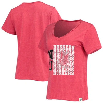 League Collegiate Wear Heathered Scarlet Nebraska Huskers Burnout Loose Fit V-neck T-shirt