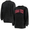 Pressbox Women's Black Texas Tech Red Raiders Comfy Cord Vintage-like Wash Basic Arch Pullover Sweatshirt In Black
