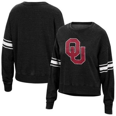 TOP OF THE WORLD TOP OF THE WORLD BLACK OKLAHOMA SOONERS CAMDEN SLEEVE STRIPE WASHED PULLOVER SWEATSHIRT