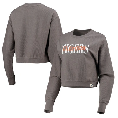 League Collegiate Wear Graphite Clemson Tigers Classic Corded Timber Crop Pullover Sweatshirt