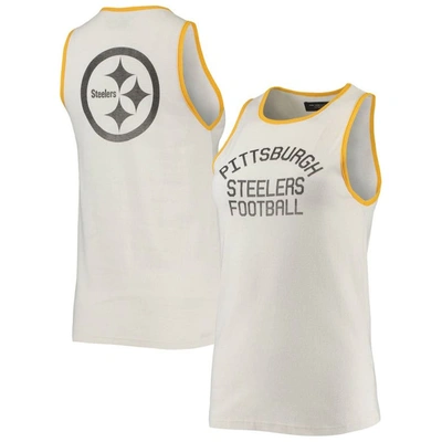 Junk Food Women's White And Gold Pittsburgh Steelers Throwback Pop Binding Scoop Neck Tank Top In White,gold-tone