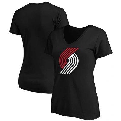 Fanatics Women's Black Portland Trail Blazers Primary Logo Team V-neck T-shirt