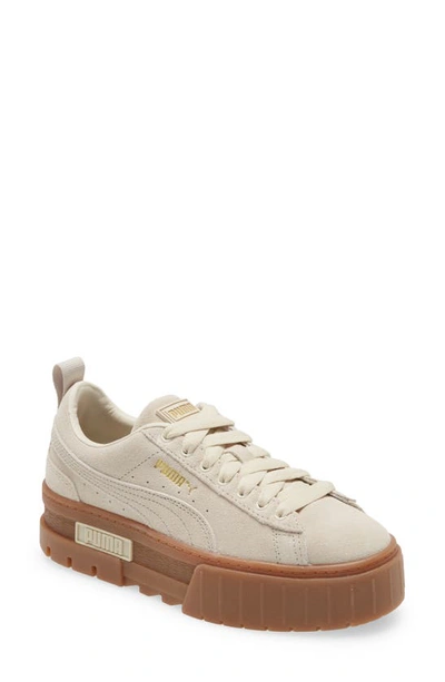 Puma Women's Mayze Classic Platform Low Top Sneakers In Oatmeal/ Team Gold