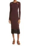 Staud Mulholland Cutout Detail Long Sleeve Midi Dress In Espresso/ Black