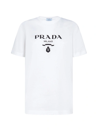 Prada Embroidered Jersey T-shirt In White