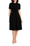Maggy London Short Sleeve Necktie Midi Dress In Black