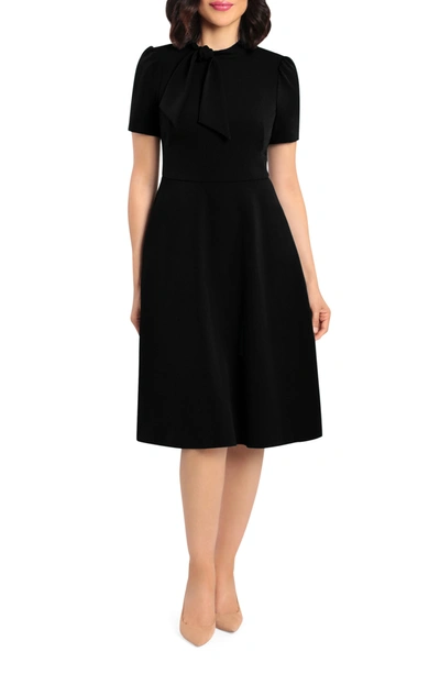 Maggy London Short Sleeve Necktie Midi Dress In Black