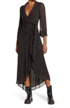 Ganni Polka-dot Georgette Maxi Wrap Dress In Black
