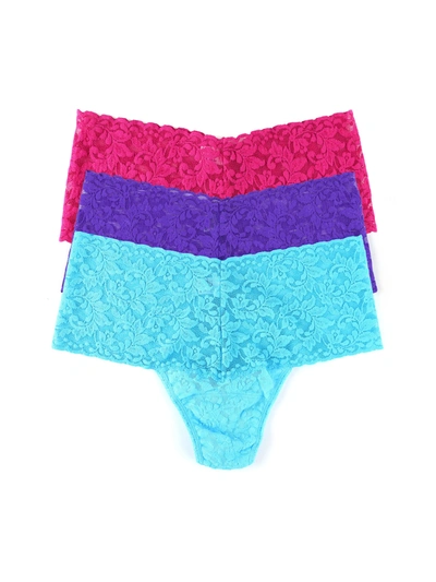 Hanky Panky 3 Pack Retro Lace Thong Exclusive In Purple