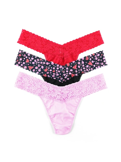 Hanky Panky 3 Pack Supima® Cotton Low Rise Thongs With Contrast Trim Exclusive In Black