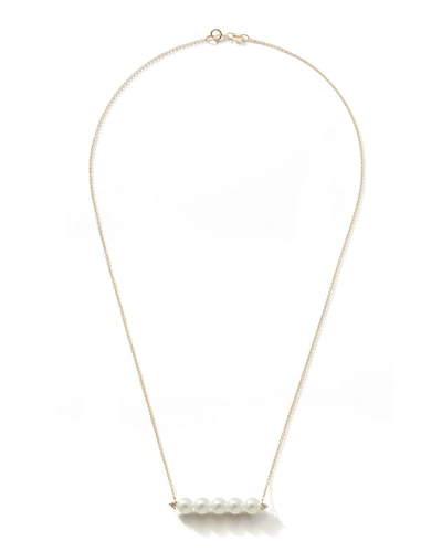 Mizuki 14k Gold 5-pearl & Diamond Bar Necklace