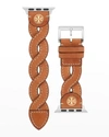 TORY BURCH BRAIDED LEATHER APPLE WATCH BAND IN LUGGAGE, 38-41MM