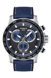 Tissot Men's Swiss Chronograph Supersport Blue Textile Strap Watch 40mm In Black/ Navy