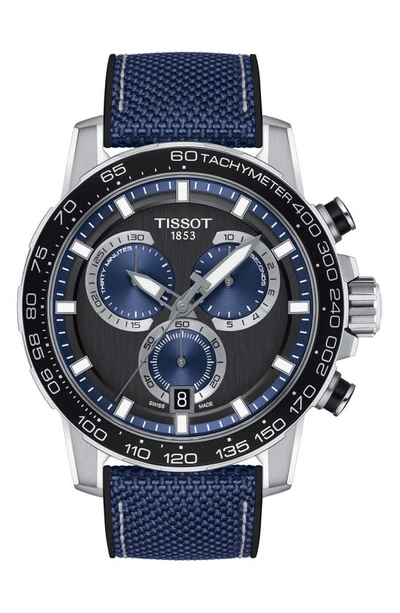 Tissot Men's Swiss Chronograph Supersport Blue Textile Strap Watch 40mm In Black