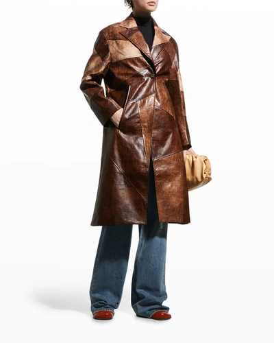 Andersson Bell Womens Brown Kasia Patchwork Faux-leather Coat M