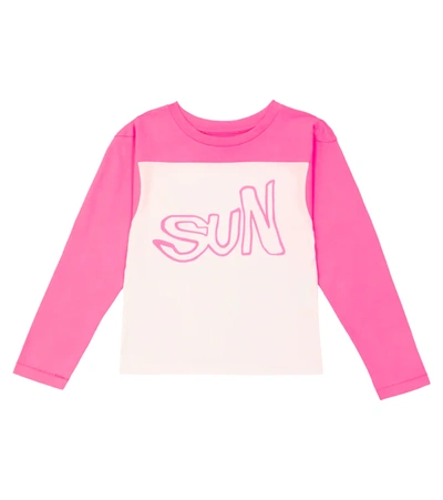 Erl Kids' Long-sleeved Cotton T-shirt In Pink / White