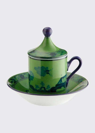 Ginori Empire-style Coffee Cups & Saucers, Set Of 2 - Emerald