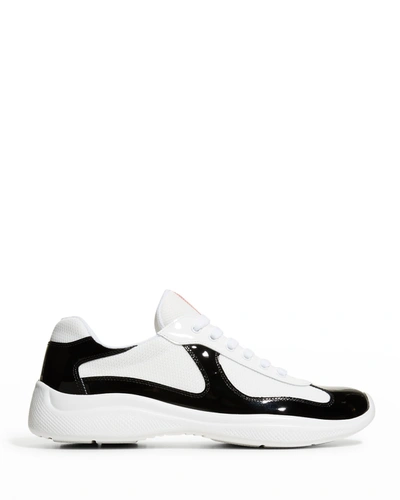 Prada Men's American's Cup Bicolor Trainer Sneakers In Nero Bianco