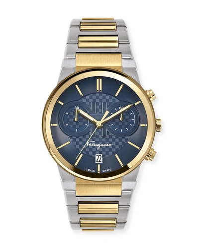 Ferragamo Men's 41mm Chronograph Bracelet Watch In Blue/two Tone