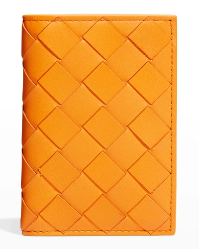 Bottega Veneta Men's Portacard Woven Leather Card Case In Sunset