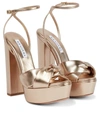 Aquazzura Olie Plateau 140 Knotted Metallic Leather Platform Sandals In Light Copper