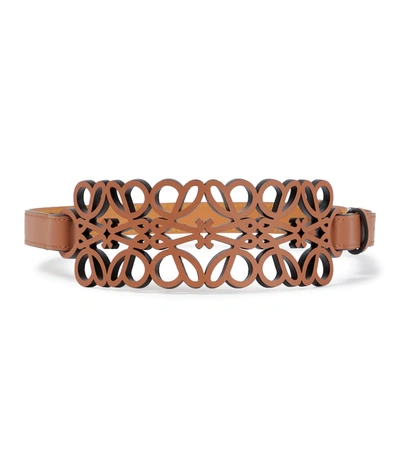 Loewe Anagram Laser-cut Leather Belt In Brown