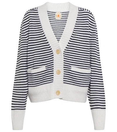 Jardin Des Orangers Striped Wool And Cashmere Cardigan In Navy White