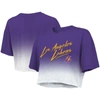 Majestic Women's  Threads Purple And White Los Angeles Lakers Dirty Dribble Tri-blend Cropped T-shirt In Purple