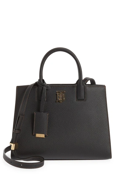 Burberry Mini Tb Leather Tote In Black