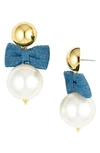 Lele Sadoughi Women's 14k Goldplated Bow & Faux Pearl Drop Earrings In Light Denim