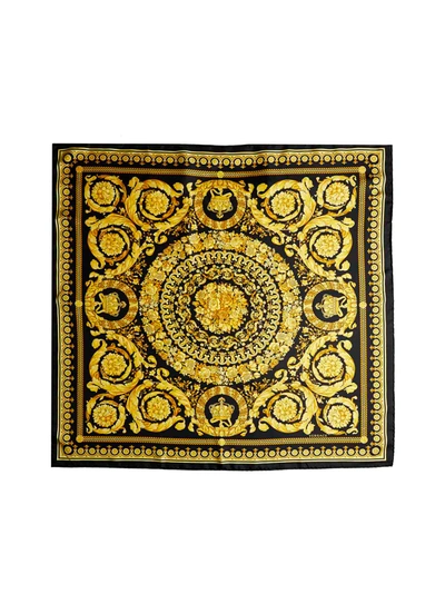 Versace Silk Foulard Signature Scarf In Black/gold