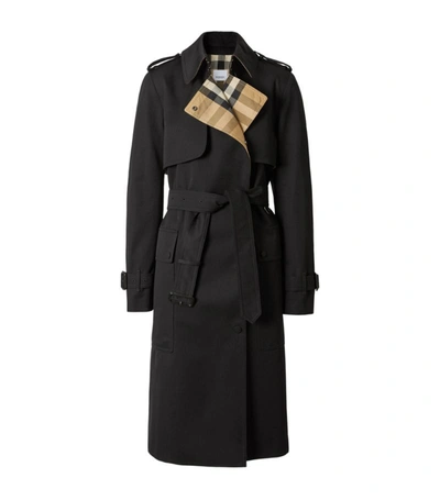 Burberry Check-panel Trench Coat In Black