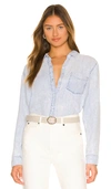 Rails Ingrid Raw-edge Button-front Chambray Shirt In Baby Blue
