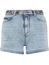 Philipp Plein Logo-waistband Denim Shorts In Blue