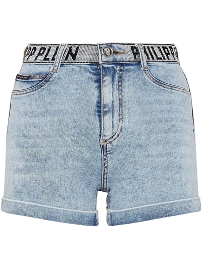 Philipp Plein Logo-waistband Denim Shorts In Blue