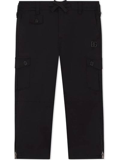 Dolce & Gabbana Kids Cotton-rich Cargo Trousers (8-12 Years) In Black