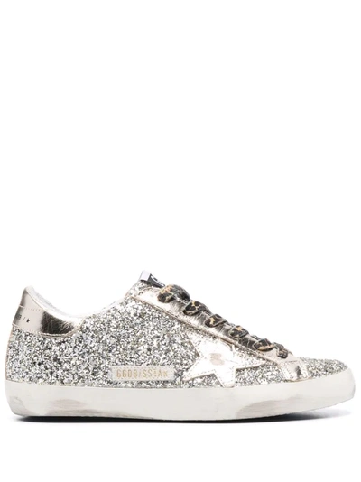 Golden Goose Super-star Glitter Sneakers In Silver